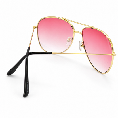 Lentes de sol aviador dorados con mica rosa degradada